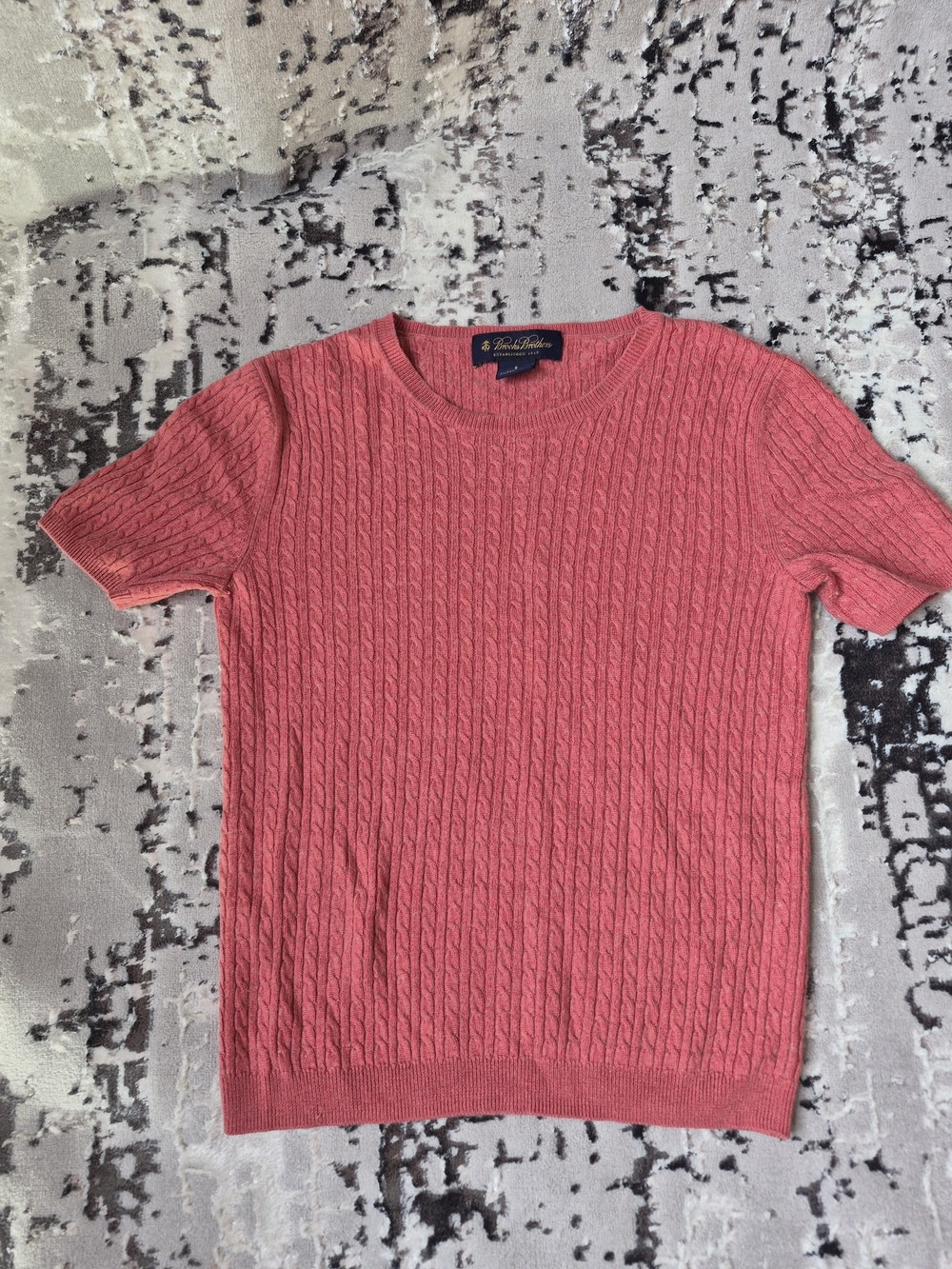 Brooks Brothers Short Sleeve Sweater Women Large Silk Cashmere Cable Knit Cream